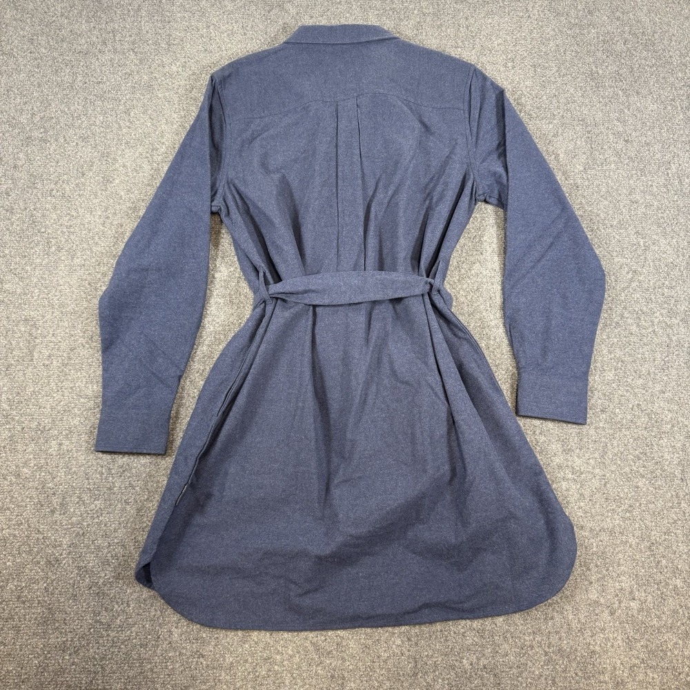 Helly Hansen Organic Flannel Shirt Dress Womens Medium Blue Long Sleeve Belt - Picture 2 of 10